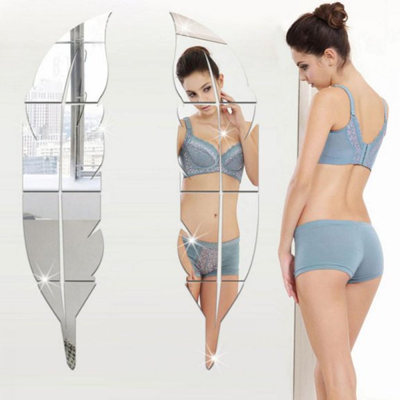 Prettyui 3D Feather Acrylic Mirror Wall Stickers Modern Removable