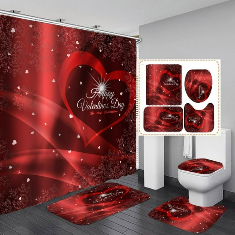 Prettyui 4PCS Love Shower Curtains Valentine&rsquo;s Day Gift Bathroom 