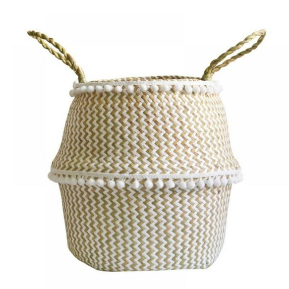 Prettyui Basket Wicker Grass Weaving White Flower Storage Laundry Bags