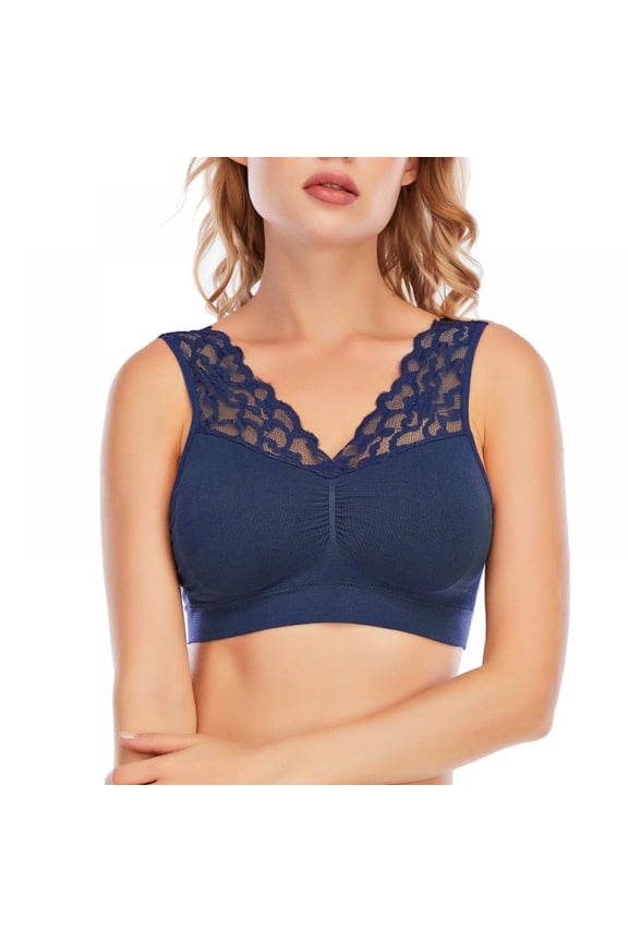 Blue Deep V Neck Lace Bras For Women Push Up Padded Brassiere Seamless Comfortable Breathable Fitness Gym Bra