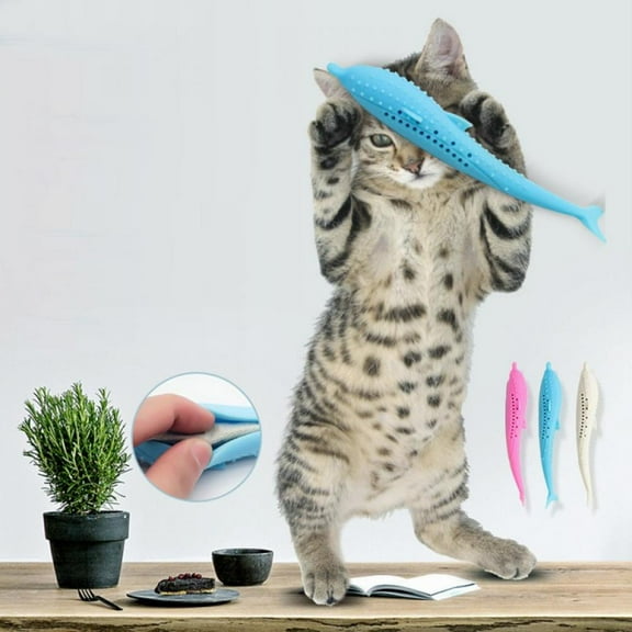 Prettyui Cat Toothbrush Molar Stick Teeth Clean Fish Shape Toy Interactive Cat Dental Toy Silicone Mint Chew Toys,1PC