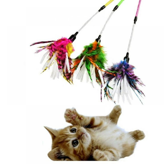 Prettyui Cat toy Paper Stipe Spiral Feather Stick Cat Teaser Cat Sticks