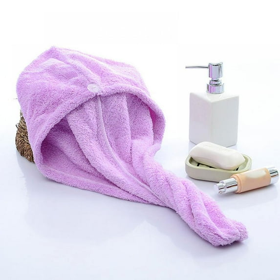 Prettyui Coral Fleece Hair Towel Wrap Solid Color Bath Towel Dry Hat Cap Quick Drying
