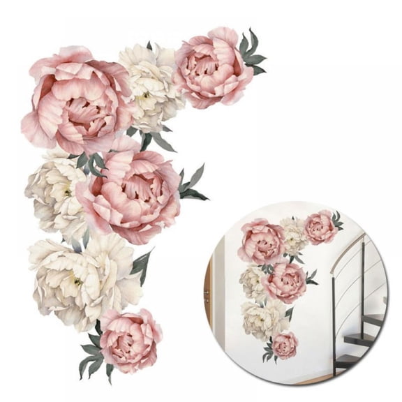 Prettyui Home Decorations Detachable Art Decals Wallpaper Peony Flower Wall Stickers