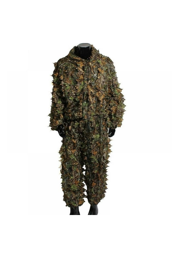 Hunting Clothes Suit 3D Leaves Linen Lightweight Breathable Long Sleeve Hooded Jacket Tops Pants Outdoor Shooting Birding Apparel For Photography