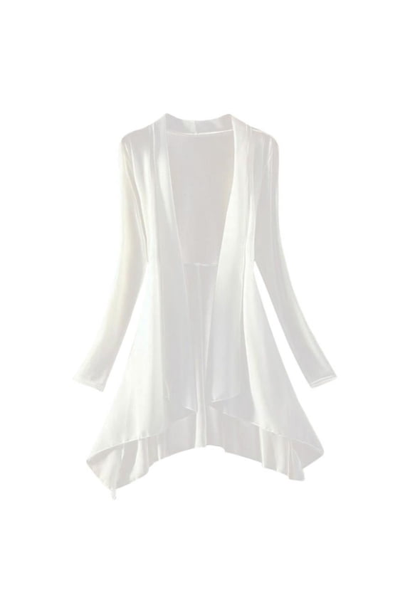 Medium to long pure white long sleeve chiffon sunscreen cardigan coat