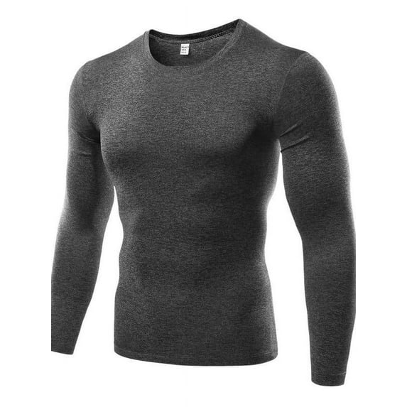 Prettyui Mens Active Tops, Long Sleeve Crew Neck Top Tee Solid Color Sports Tshirts