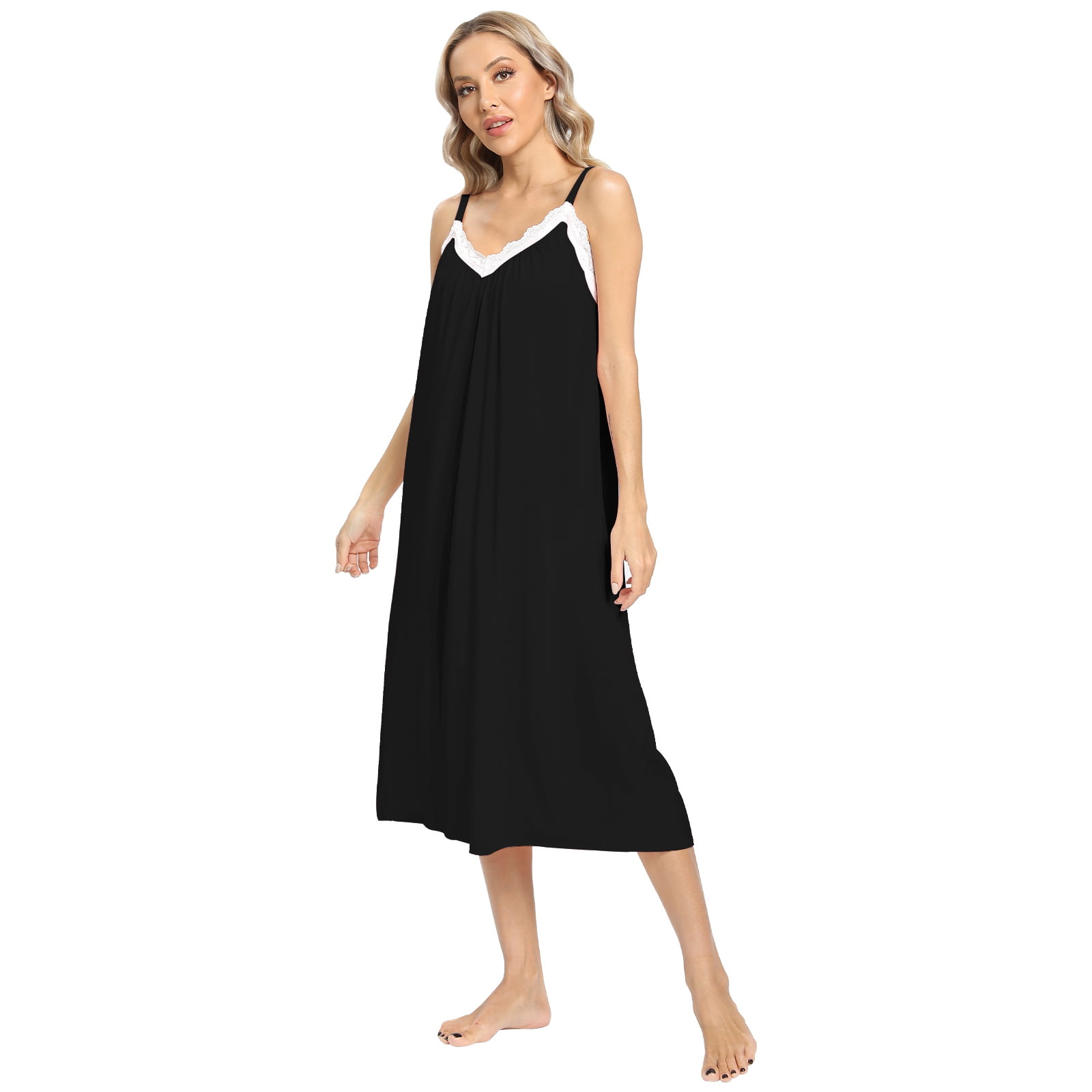 Nightdress For Women Sexy Deep V Lace Nightgown Side Slit Sling Dress  Sleepwear Pajamas