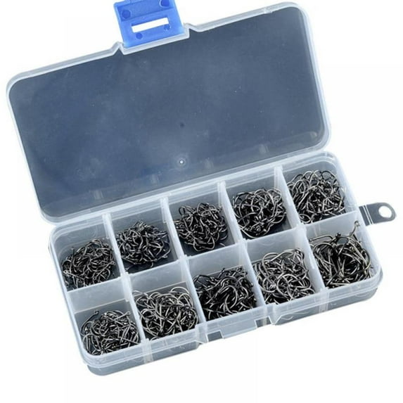 Prettyui Ten Box Fishing Hook with Ring, Black Fishing Hook Pipe, Auxiliary Fishing Hook-500 Pcs