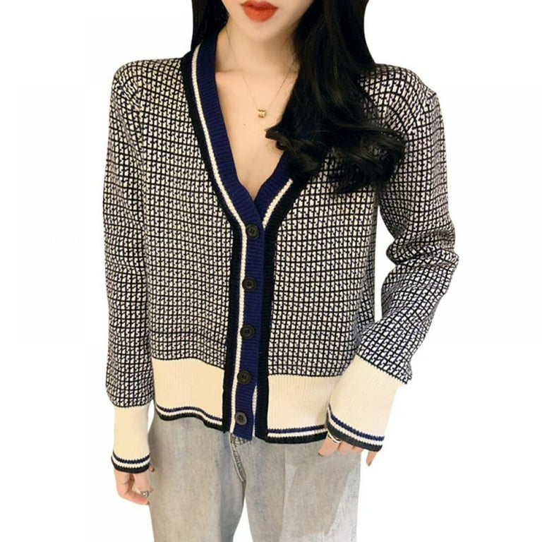 V-Neck Stitching Knit Printed Long-Sleeved Sweater V-Neck Stitching Knit Printed Long-Sleeved Sweater