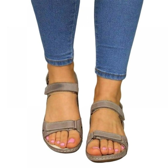 Prettyyui Women's Adjustable Strap Footbed Sandals, Medium Wedge Gray, 9