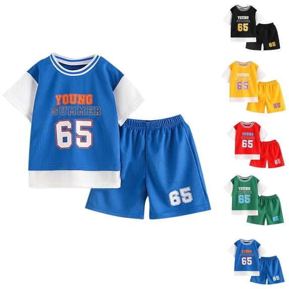 Pretxorve Kids Girls Boys Outfit Set Summer Fast Dry Mock Layer Short Sleeve Top Pants 2 Piece Outfits 1-12Y