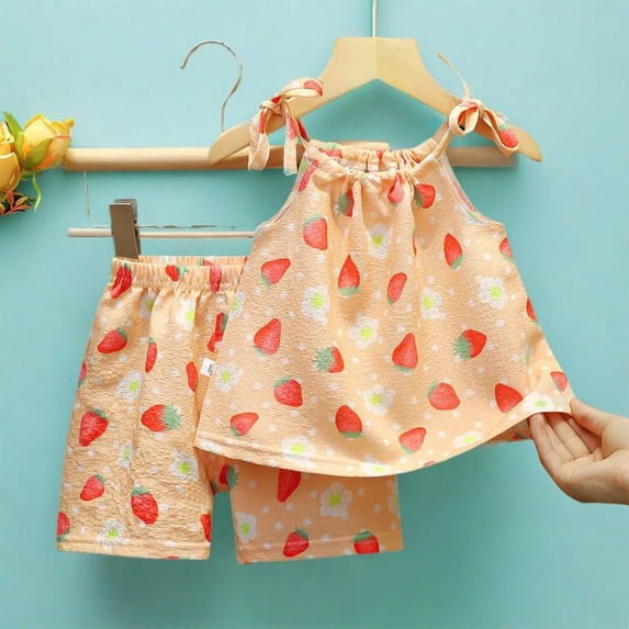 Pretxorve Kids Girls Boys Outfit Set Summer Print Short Sleeve Tee Shorts 2 Piece Outfits 1Y-6Y
