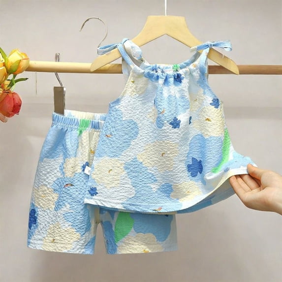 Pretxorve Kids Girls Boys Outfit Set Summer Scenic Print Short Sleeve Top Shorts 2 Piece Outfits 1Y-6Y
