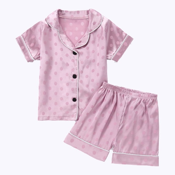 Pretxorve Kids Girls Boys Outfit Summer Polka Dots Satin Short Sleeve Top Loungewear Shorts 2 Piece Set Sizes 12M-8Y