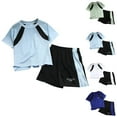thumbnail image 1 of Pretxorve Kids Girls Boys Outfit Summer Light Fast Dry Short Sleeve Crewneck Tee with Shorts 2 Piece Set Sizes 3-16Y, 1 of 3