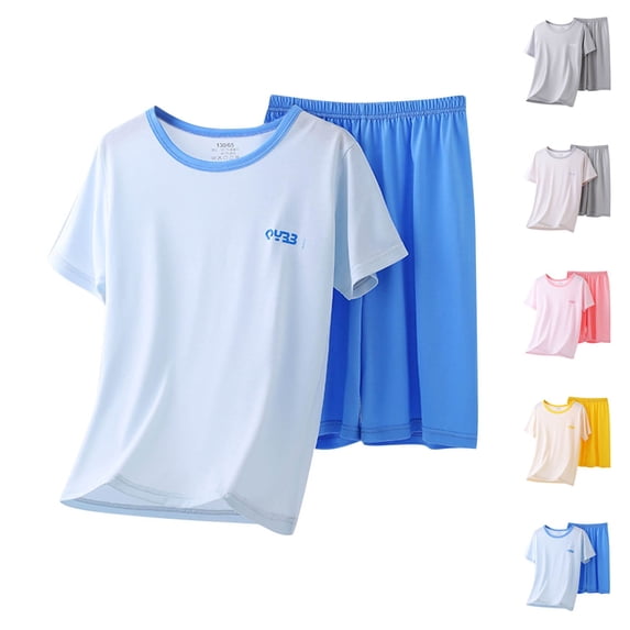 Pretxorve Kids Girls Boys Outfit Set Summer Thin Short Sleeve Top with Shorts Loungewear 2 Piece Outfits 3-16Y