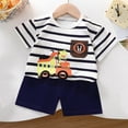 thumbnail image 1 of Pretxorve Kids Girls Boys Outfit Set Vehicle Print Stripe Short Sleeve Top Shorts Outfits 3Month-6Y, 1 of 3