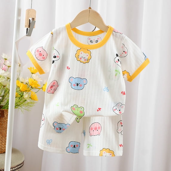 Pretxorve Kids Girls Boys Outfit Set Summer Cuddly Theme Print Short Sleeve Top Shorts 2 Piece Outfits 6M-6Y