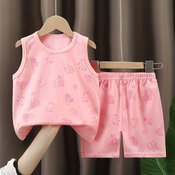 Pretxorve Kids Girls Boys Outfit Set Summer Floral Print Tank with Shorts Loungewear 2 Piece Outfits 6M-8Y