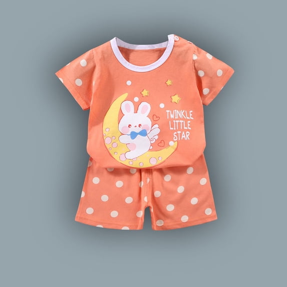 Pretxorve 6Month-8 Years Outfit Kids Fresh Print Short Sleeve Top with Elastic Short Pant Toddler Daily