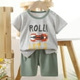 thumbnail image 1 of Pretxorve Kids Girls Boys Outfit Set Summer Vehicle Print Short Sleeve Top with Shorts 2 Piece Outfits 6M-9Y, 1 of 2