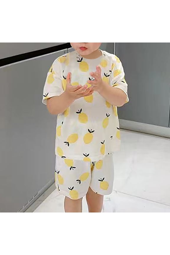 Kids Girls Boys Outfit Summer Lemon Print Satin Short Sleeve Top Shorts Loungewear 2 Piece Set Sizes 2-10Y