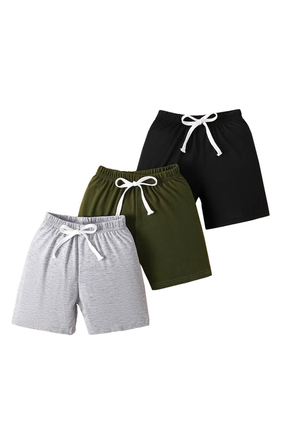 Kids Boys Summer Shorts 2-8Y Multi Tone Solid Waist Loose Sport 3PC Bottoms