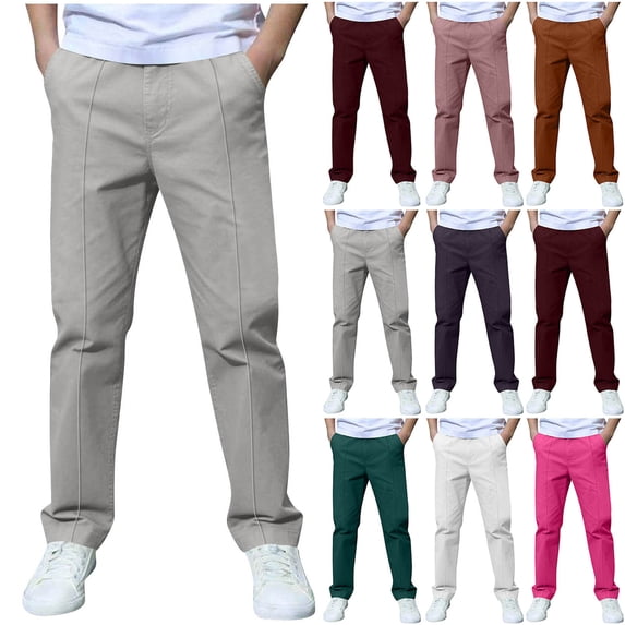 Pretxorve Kids Boys Casual Pants Solid Student Wear All Match Outer Bottoms Sizes 3-14Y