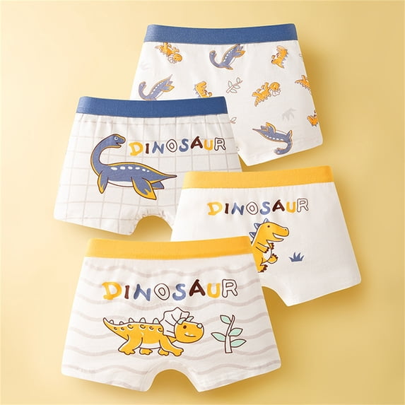 Pretxorve Boys Kids Underpants Boxers 4 Pieces Dinosaur Print Relaxed Style for Young Boy Daily Wearing Briefs