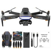 Pretxorve Brushless Motor Drones with 3 Cameras Electric Adjustment Wind Resistance Headless Mode Gesture Control FPV Drone for Adults RC Drone for Beginners Quadcopter Black