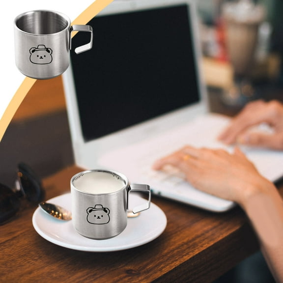 Pretxorve Coffee Mug Double Walled Stainless Steel 5.4oz/160 Ml Kids Mug Drop Proof Mug with Handle Office Coffee Mugs