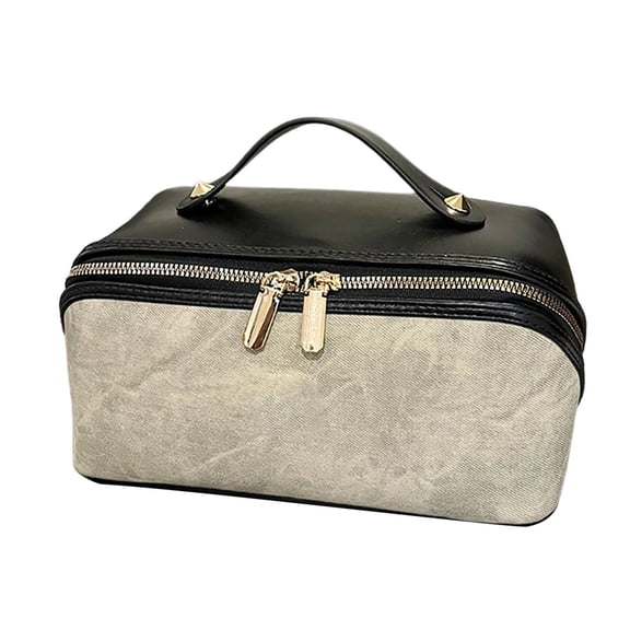 Pretxorve Fashion Color- Double-Zip Leather Upgraded Divider Organizer for Makeup and Toiletries