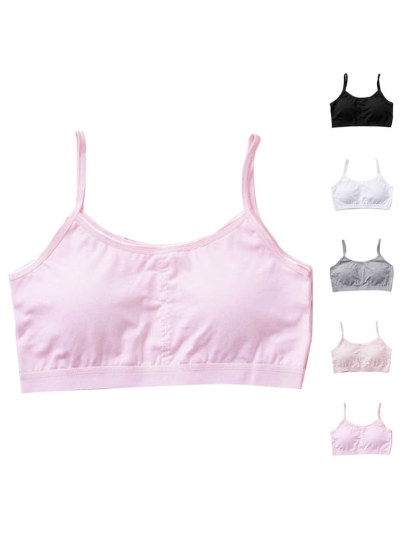 Kids Girls Wirefree Bra Solid Breathable Padded Spaghetti Strap Cami Sizes 12-16Y