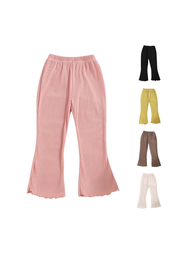 Girls 2-13 Years Pants Solid Wooden Ear Border Flared Vernal Trousers