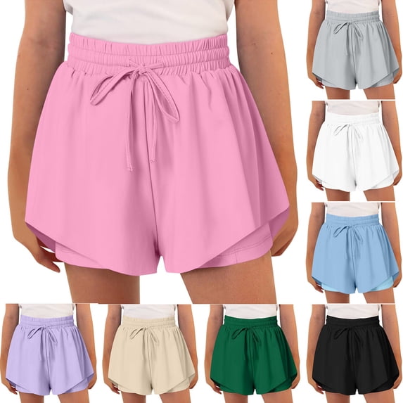 Pretxorve Kids Girls Elastic Waist Shorts Summer Solid Loose Flowy Sport Multi Occasion Outdoor Bottoms 6-15Y