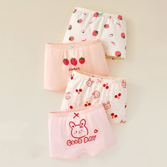Pretxorve Girls Aged 1.5-16 Years Underpants Boxers 4 Pieces Fruit Critter Print Thin Style for Wear Briefs