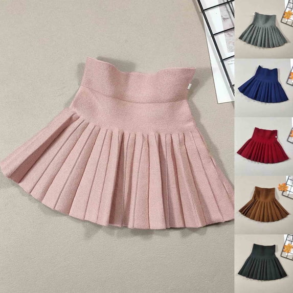 Pretxorve Girls Pleated Skirt Solid Elastic Waist Princess Daily Casual Matching Skirts Sizes 2-8Y