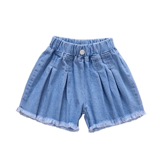 Pretxorve Kids Girls Summer Shorts Denim Jeans Loose Front Wrinkle Unwashed Border Button Embellishment Bottoms