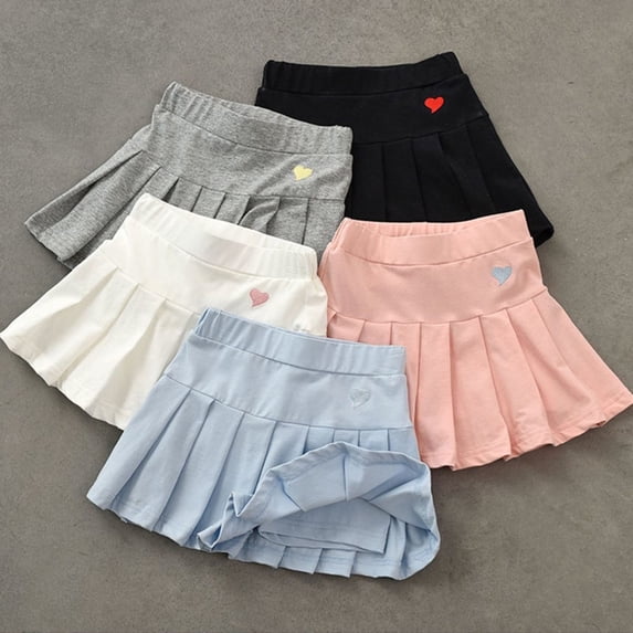 Pretxorve Girls Pleated Skort Print Heart Embroidery Lined Resist Chafing Elastic Waist All Season Skorts 3-13Y