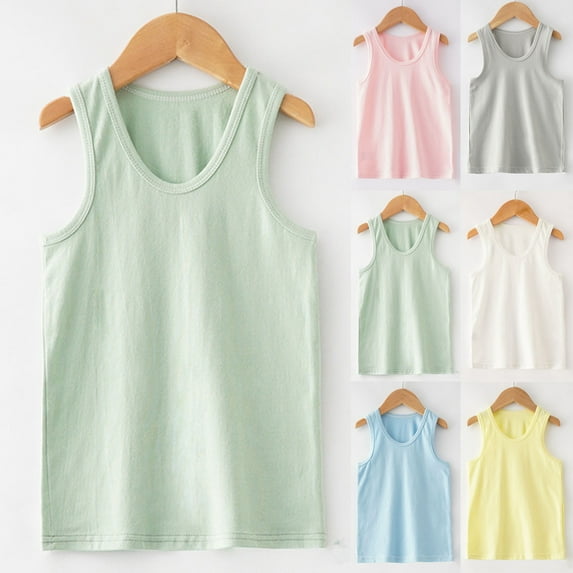 Pretxorve Kids Girls Spaghetti Strap Tank Top Summer Solid Round Neck Soft Sleeveless Tanks