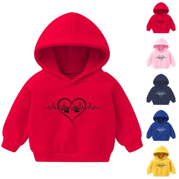 Pretxorve Kids Heart Line Print Fleece Lined Hooded Long Sleeve Shirts Top for Fall Sizes 1-8Y