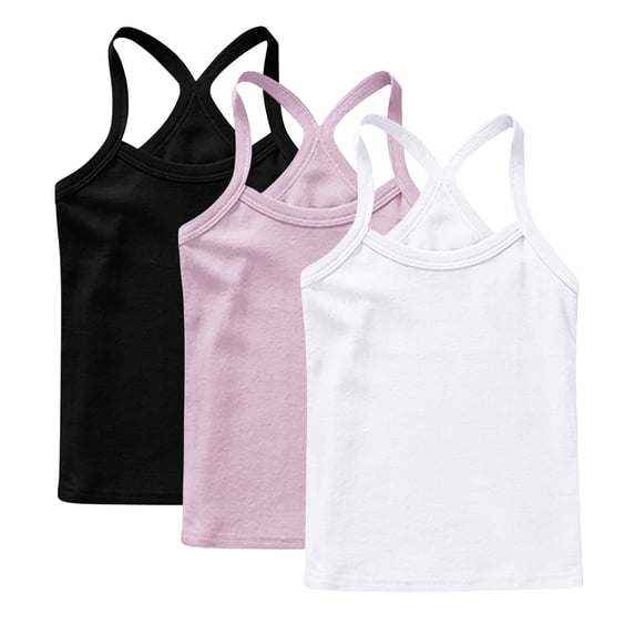 Pretxorve Kids Boys Girls Sleeveless Tank Top Summer Solid Round Neck Back 3 Pack Tanks Sizes 12M-13Y