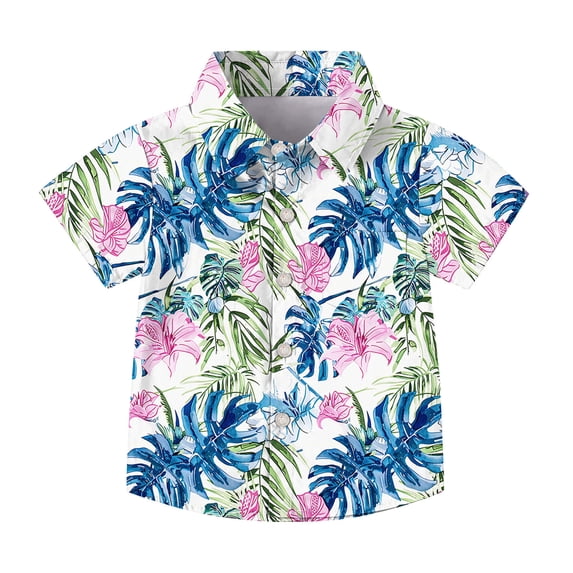 Pretxorve Kids Boys Girls Summer T Shirt Lapel Short Sleeve Beach Print Pocket Embellishment Casual Top Sizes 2-15Y