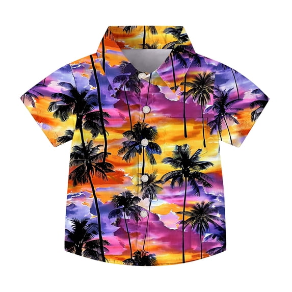 Pretxorve Kids Boys Girls Summer T Shirt Lapel Short Sleeve Beach Print Pocket Embellishment Casual Top Sizes 2-15Y