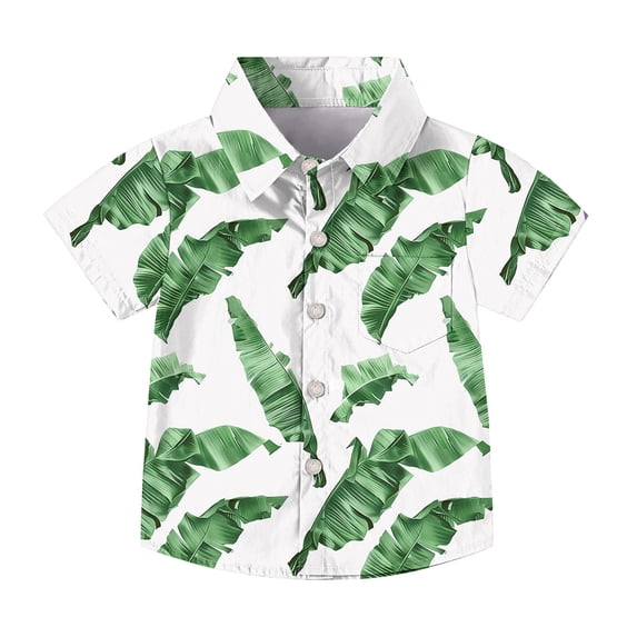 Pretxorve Kids Boys Girls Summer T Shirt Lapel Short Sleeve Beach Print Pocket Embellishment Casual Top Sizes 2-15Y