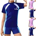 thumbnail image 1 of Pretxorve Kids Girls Boys Swimsuit 2-Piece Short Sleeve Conservative Layout Student Surfing Swimwear 3-16Y, 1 of 5