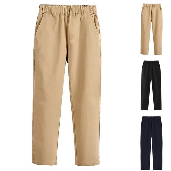 Pretxorve Kids All Years Pants Solid Elastic Waist School Uniform Set Trousers
