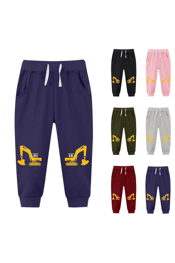 Kids Boys Girls 2-13 Years Pants Print Mini Style Fleece Lined Drawstring Trousers