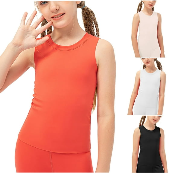 Pretxorve Kids Boys Girls Tank Top Summer Solid Fast Dry Stretchy Yoga Round Neck Tanks Sizes 4-12Y